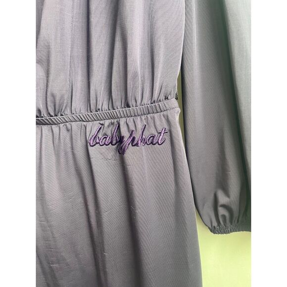Baby Phat Y2K Drop Waist Purple Jumpsuit Size XL Wide Leg Draped Cowl Neck Long - Picture 4 of 12